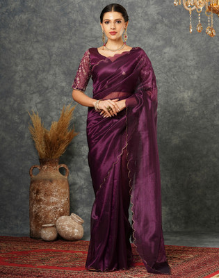 Divastri Solid/Plain Bollywood Net Saree(Purple)