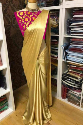 Arpita Fashion Solid/Plain Bollywood Silk Blend Saree(Gold)