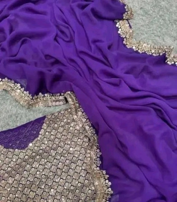 J P FASHION Solid/Plain Bollywood Georgette Saree(Purple)
