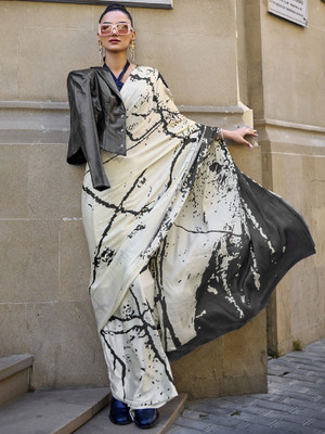 Sareemall Digital Print Bollywood Crepe Saree(Cream)