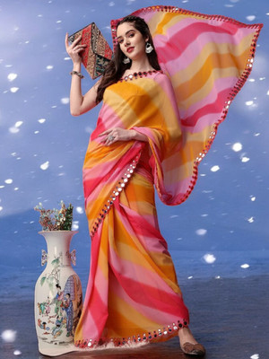 GC FAB Self Design Leheria Georgette Saree(Multicolor)