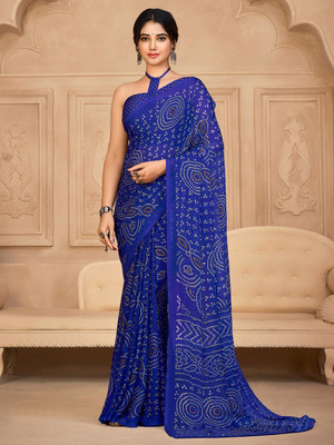 ANOUK Printed Bandhani Pure Silk Saree(Blue)