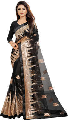 YASHVI Embroidered Bollywood Net Saree(Black)