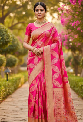 Sangeeta silk Floral Print Bollywood Silk Blend Saree(Pink)