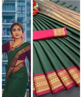 ETWOKK IMPLUS Floral Print Maheshwari Cotton Silk Saree(Green)