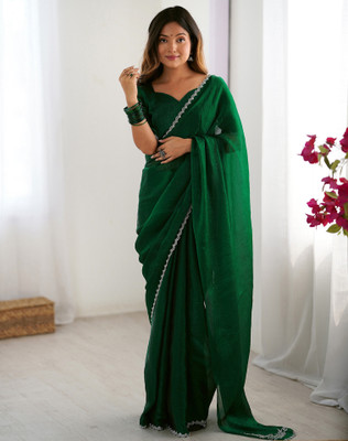 Tasrika Solid/Plain Bollywood Chiffon, Georgette Saree(Green)