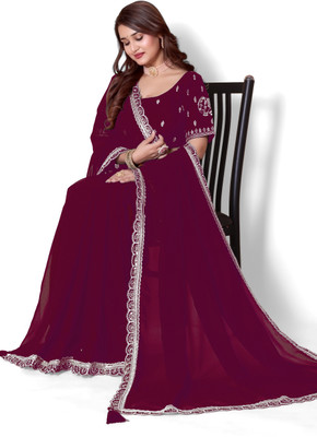 PATTARI Solid/Plain Bollywood Georgette Saree(Purple)