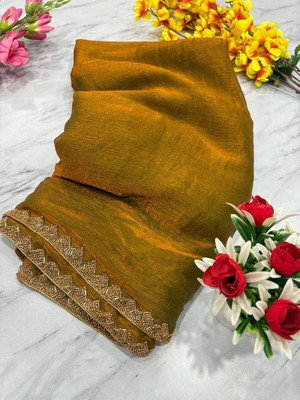 Vraggi Embellished Bollywood Chiffon, Pure Silk Saree(Gold)
