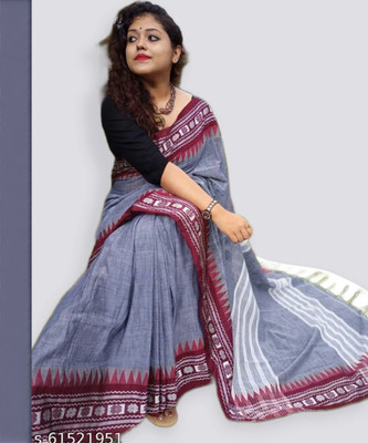 GOLU Embroidered Handloom Pure Cotton Saree(Grey)
