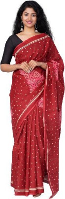 KRISHNA FASHION Printed Daily Wear Pure Cotton Saree(Red)