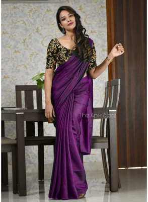 Riddhi textile Hub Solid/Plain Bollywood Chiffon Saree(Purple)