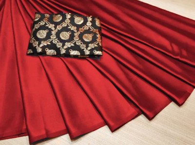 Arpita Fashion Solid/Plain Bollywood Silk Blend Saree(Red)