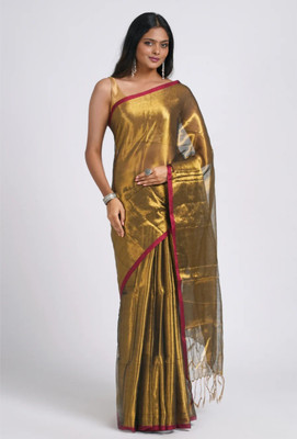 sonayy sarii house Solid/Plain Bollywood Tissue Saree(Brown)