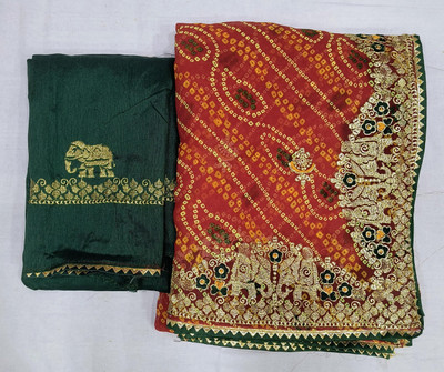 Var Vadhu Embroidered Bandhani Georgette Saree(Red)