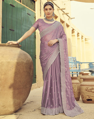Samah Embroidered Bollywood Georgette Saree(Purple, Silver)