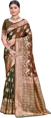 BUNAWAT Woven Daily Wear Silk Blend Saree(Brown)