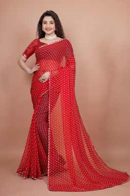 kumawat creation Printed Bandhani Georgette Saree(Red)