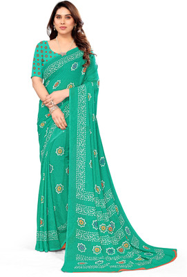 maayro Printed Mysore Georgette Saree(Blue)