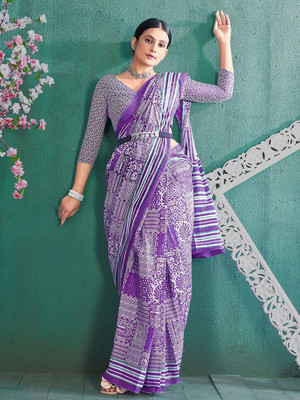 Anouk Rustic Printed Daily Wear Cotton Blend Saree(Purple)