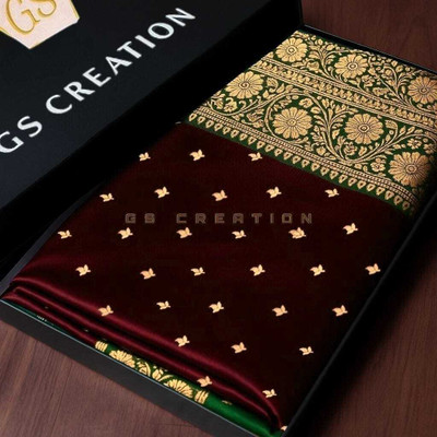 GS creation Woven Banarasi Satin Saree(Maroon, Dark Green)
