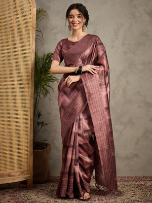 Tasrika Printed, Woven Maheshwari Cotton Silk Saree(Brown)