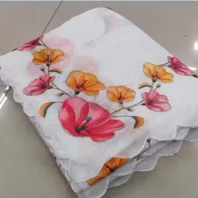 Sarthi Fashion Floral Print, Printed Kantha Cotton Linen Saree(White)