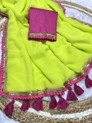 GEETABA FASHION Solid/Plain Bollywood Georgette Saree(Pack of 2, Green)