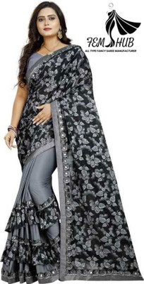 khodal chhaya Solid/Plain Daily Wear Lycra Blend Saree(Grey)