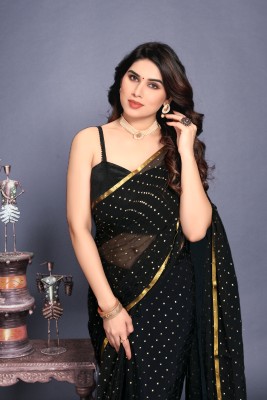 V And V Shop Printed Bollywood Chiffon Saree(Black)