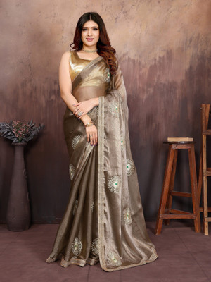 NEGRONI Solid/Plain Bollywood Jimmy choo Saree(Grey)