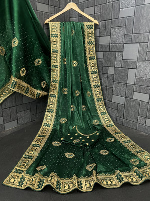 KHRITI FAB Embroidered Bollywood Jimmy choo Saree(Green)