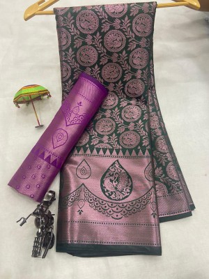 Gajal Printed Kanjivaram Pure Silk, Art Silk Saree(Green, Pink)