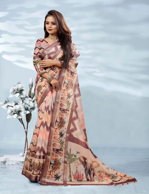 Gajal Printed Daily Wear Pure Cotton, Cotton Linen Saree(Magenta)