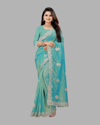 SHOBHTESH Embroidered Madhubani Net Saree(Light Blue)