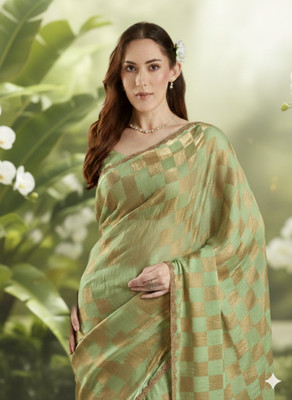 Vragi Embellished Bollywood Chiffon Saree(Light Green)