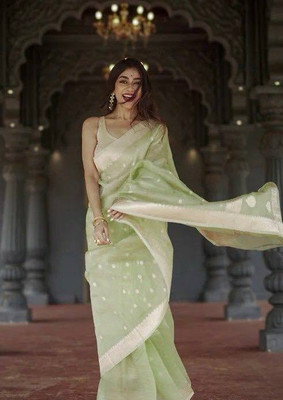 RUCHAA FASHION Woven Banarasi Silk Blend Saree(Light Green)