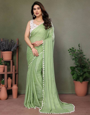 sareya veela Solid/Plain Bollywood Satin Saree(Green)