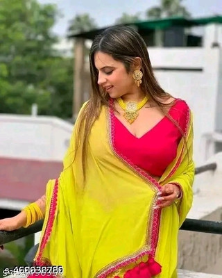 Shikha creation Solid/Plain Daily Wear Georgette Saree(Yellow)