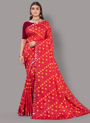 Shaily Polka Print Daily Wear Silk Blend Saree(Red)