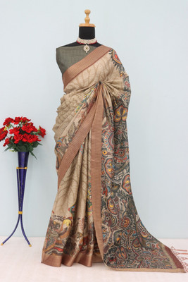 Laxmi Fashion Printed, Floral Print Assam Silk Jacquard, Cotton Silk Saree(Brown, Multicolor)