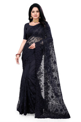 SPAREN CREATION Embroidered Bollywood Net Saree(Black)