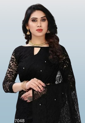 SwiftStyle Solid/Plain Bollywood Net Saree(Black)