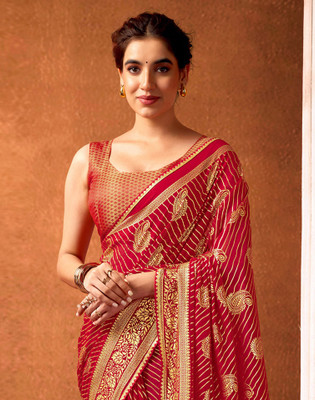 Divastri Printed Bollywood Chiffon, Georgette Saree(Red)