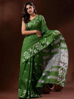 GOURAB HANDLOOM Self Design Handloom Pure Cotton Saree(Green)