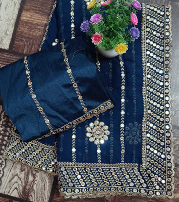 REVA ENTERPRISE Embroidered Bollywood Georgette Saree(Blue)
