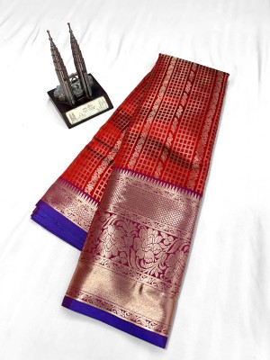 Galaxy Sarees Woven Narayanpet Cotton Silk Saree(Red)