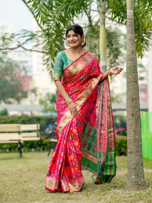 M.S.RETAIL Printed Banarasi Silk Blend Saree(Pink)