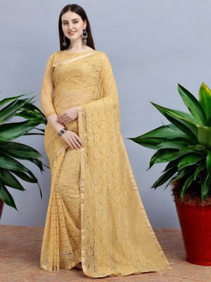 NORAFLEX Embroidered Bollywood Net Saree(Brown)