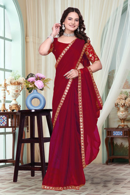 shrijamyaham Self Design Bollywood Chiffon Saree(Red)