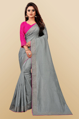 VRINDITA FASHION Self Design Daily Wear Cotton Blend Saree(Grey)